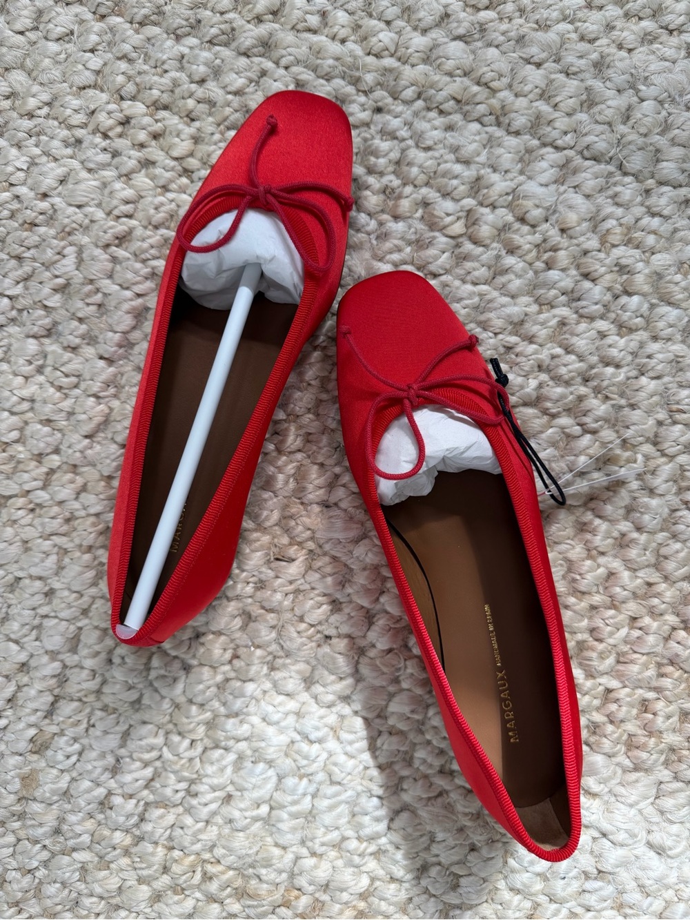 NWT (Box) Margaux NY Red Poppy Satin Fonteyn Ballet Flats with Bow
